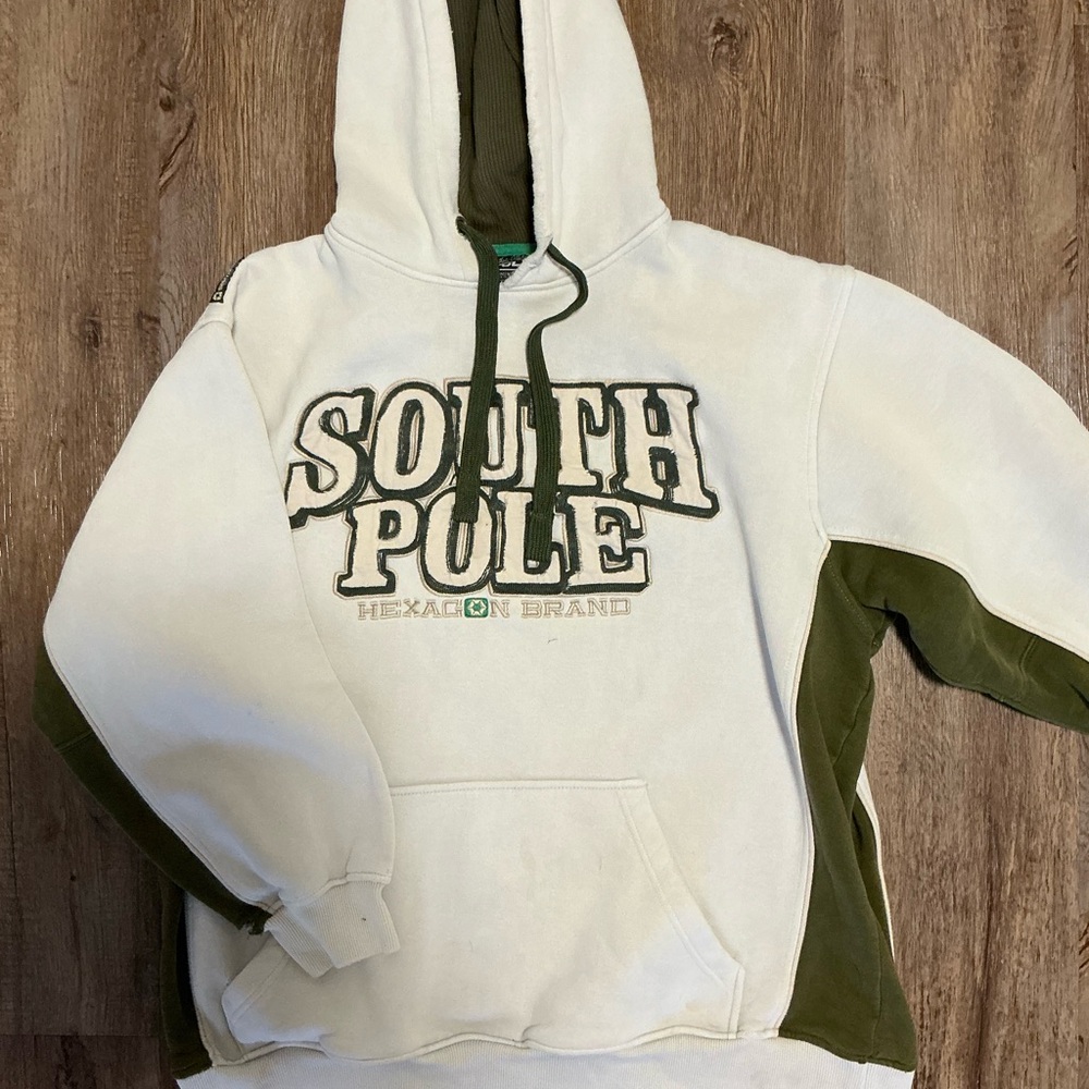 South Pole Men's White and Green Hoodie